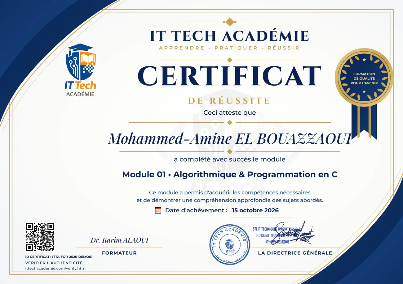 Certificat de réussite — parcours Développement
