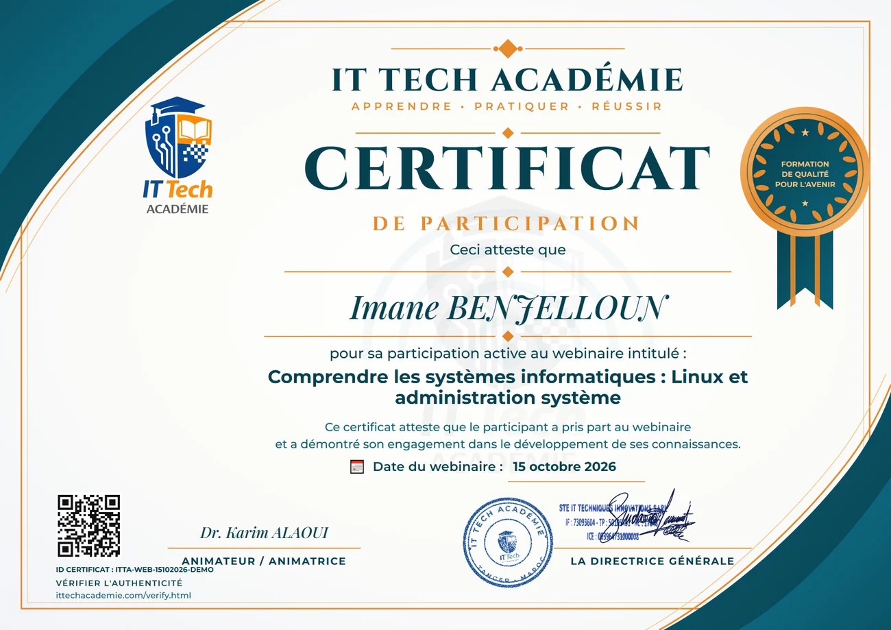 Certificat de participation à un webinaire